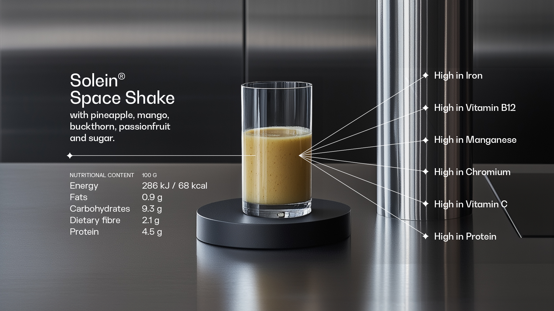 Nutritional contents of the Solein Space Shake